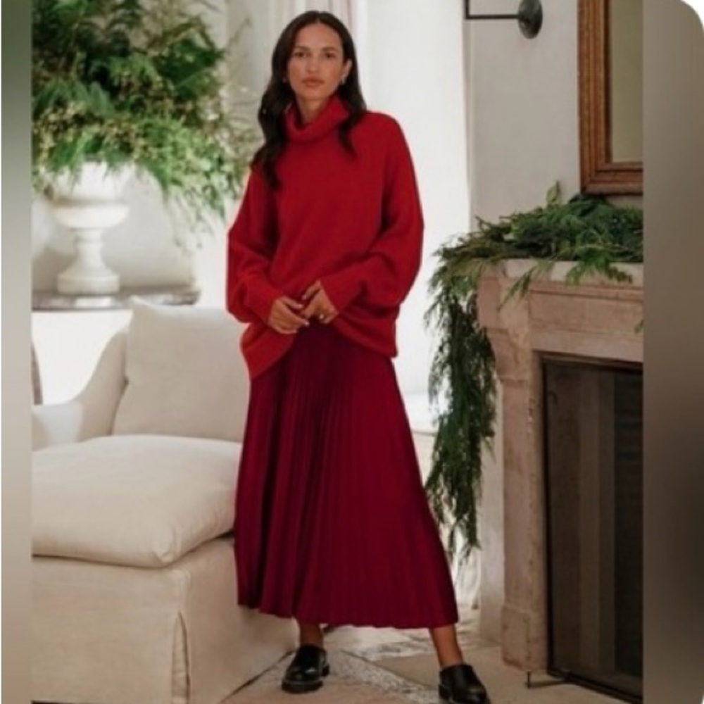 Jenni Kayne Red Pleated Midi Skirt